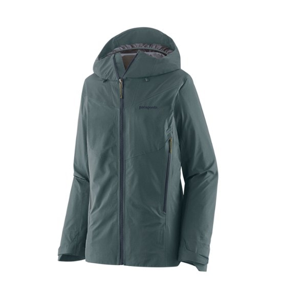 Front view of women's alpine jacket with waterproof GORE-TEX fabric and insulated hood