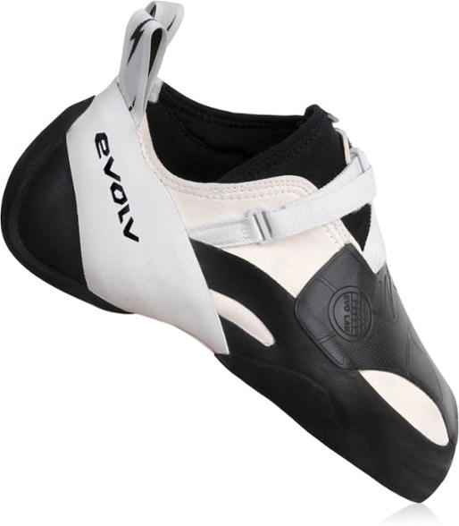 Zenist Pro LV women's climbing shoes profile view showing aggressive downturn and strap system