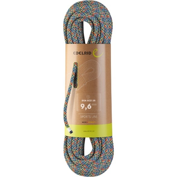 Close-up view of the Eco-Optimized 9.6mm dynamic climbing rope showcasing its texture and vibrant colors.
