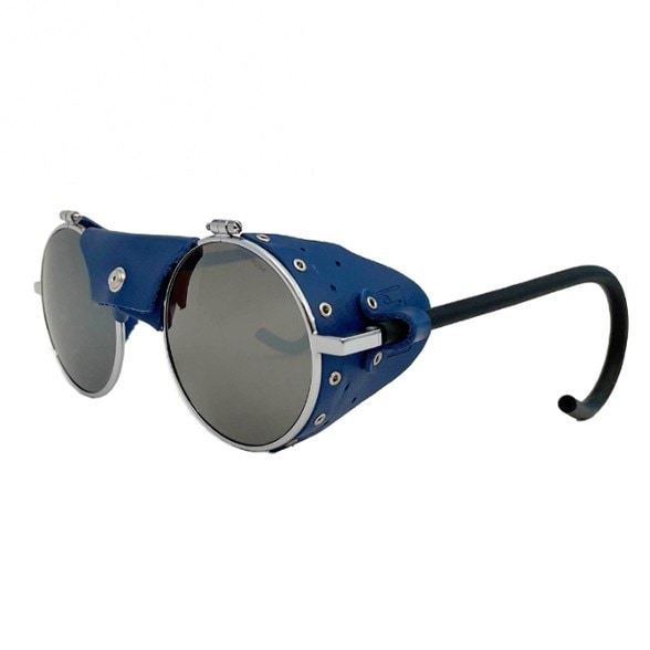 Front view of Julbo Vermont Classic glacier sunglasses highlighting the lens design and leather nose piece.