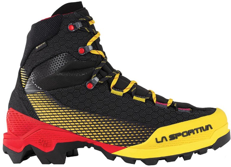 Side view of Aequilibrium ST GTX mountaineering boots, showcasing lightweight design.
