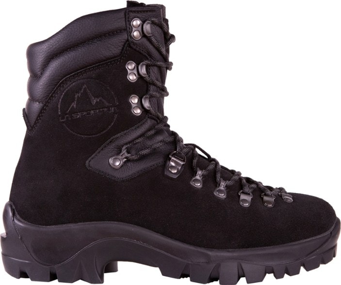 Rugged Ridge mountaineering boots on rocky terrain, showcasing their tough design and grip.