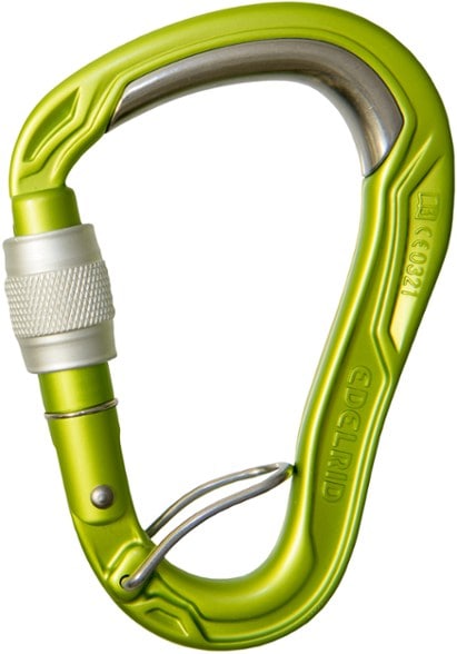 Edelrid Bulletproof screw-lock carabiner with steel insert and keylock closure system, ideal for belaying.