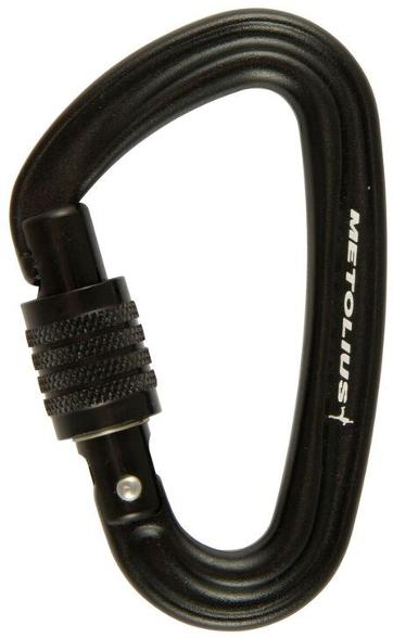 Metolius Bravo lightweight locking carabiner in hand, showcasing its compact design