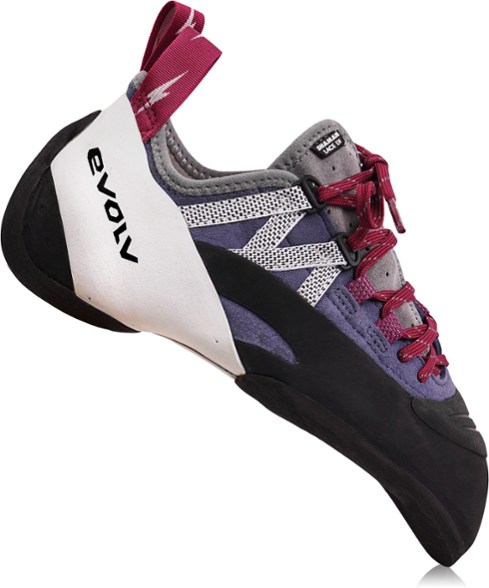Close-up of Women's Shaman Lace LV climbing shoes showing the asymmetric lacing and toe profile.