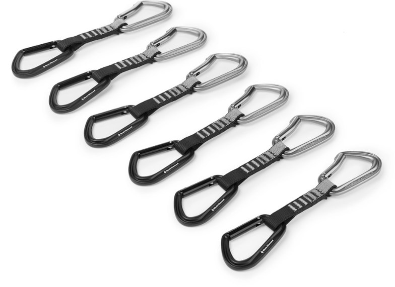 Black Diamond HotForge Quickdraws showing the straight-gate and bent-gate design from the side.