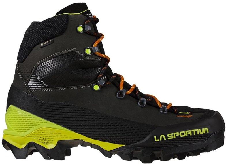 Men's Aequilibrium LT GTX mountaineering boots showcasing Nubuck leather and GORE-TEX lining for waterproofing.