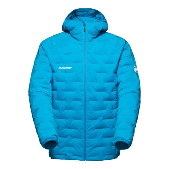Mammut Sender IN Jacket in action at a climbing crag, showcasing its lightweight design and insulation.