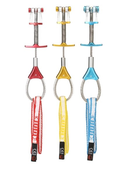 Zero Friend Micro Cam Set showing narrow head width and flexible stems for rock climbing.