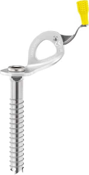 Petzl Laser Speed Ice Screw with integrated crank, highlighting its design.