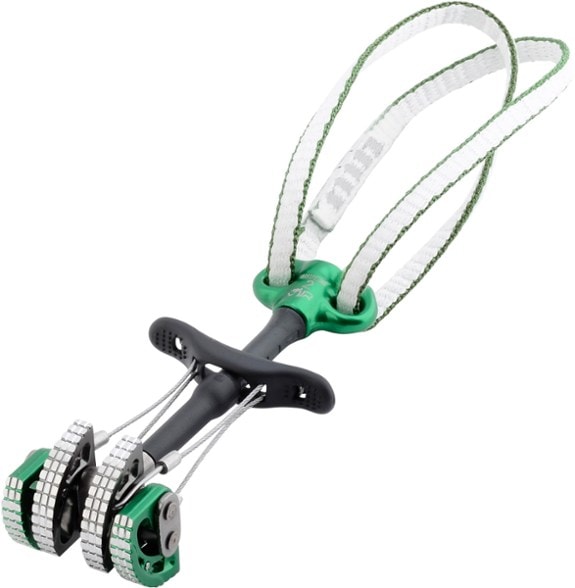 Close-up view of DMM Dragon Climbing Cam demonstrating its triple grip cam lobes.