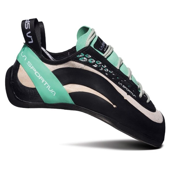 La Sportiva Women's Miura Climbing Shoes from the side, showcasing the sleek design and aggressive fit.