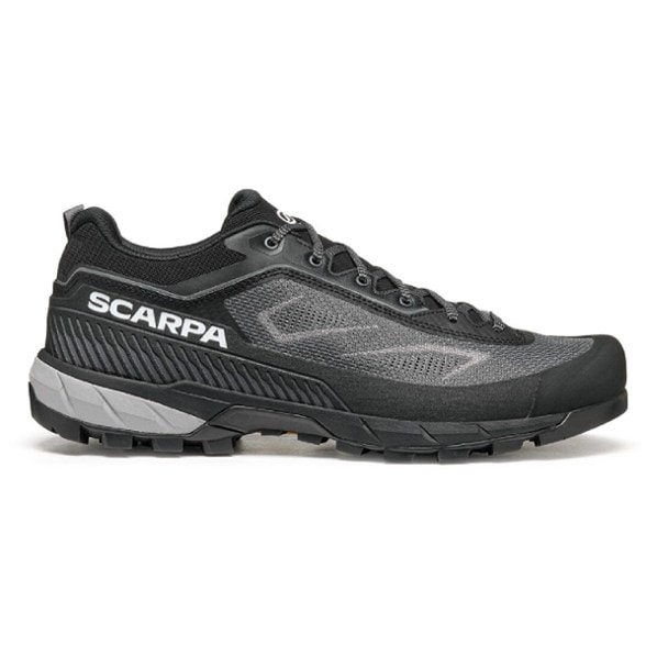Side view of Scarpa Rapid LT Trail Shoes, showcasing lightweight knit uppers and Vibram® Megagrip sole.