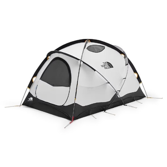North Face Mountain 25 tent with footprint in snowy mountains, demonstrating its 4-season capabilities.