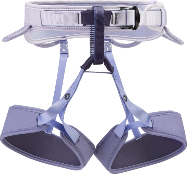 Petzl Corax LT Women's climbing harness from the front, highlighting the waistbelt and gear loops.