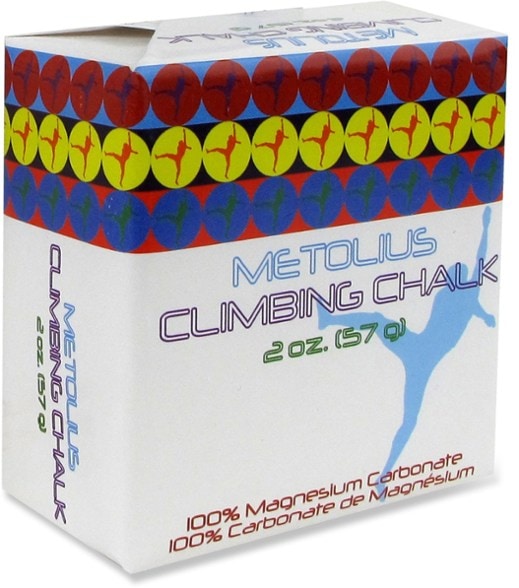 Top-down view of Metolius magnesium chalk block for rock climbing gear