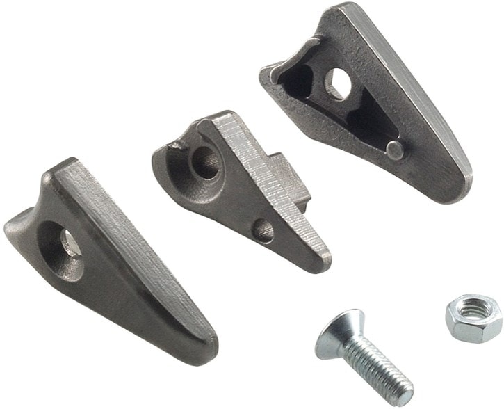 Top-down view of X-Dream pick weights attached to ice tool head, ready for brittle ice terrain.