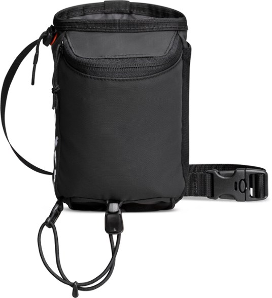 Mammut chalk bag showing zippered pocket and mesh storage for climbing gear.