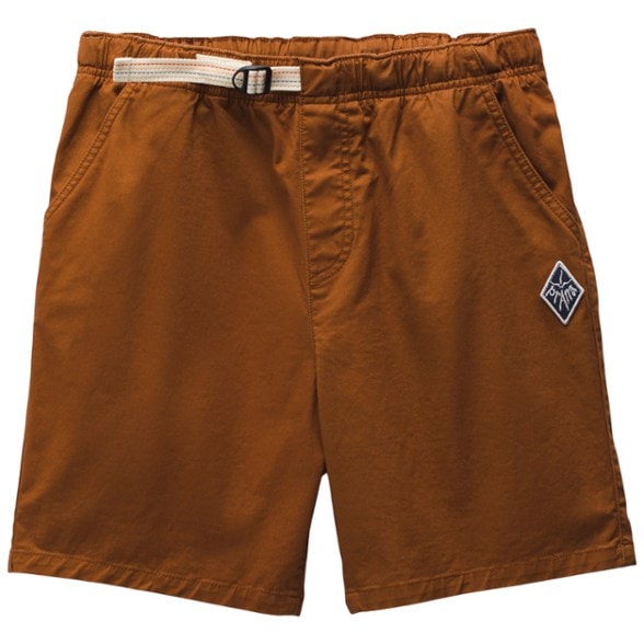 Mojave Trailblazer Men's Hiking Shorts worn by a hiker on a rocky trail, displaying their adjustable waistband and stretch fabric.