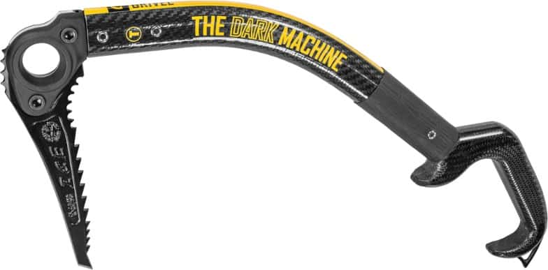 Grivel Dark Machine carbon composite ice tool angled view showing modular blade system