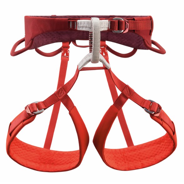 Petzl Adjama climbing harness showing adjustable leg loops and waistbelt design.