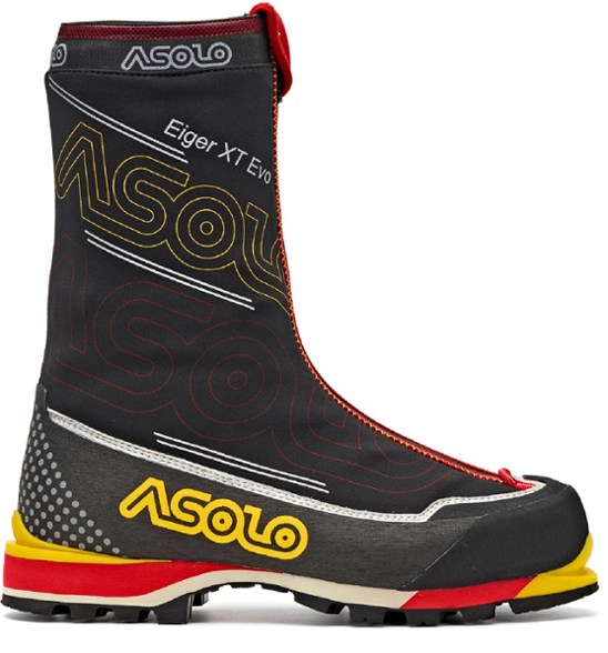 Side profile of the Eiger XT boots showcasing durable GORE-TEX footwear shell and crampon-ready heel