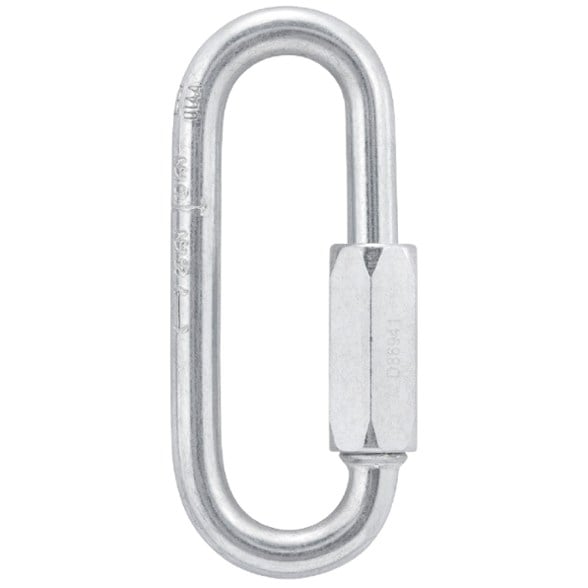 Petzl Oval Screw Link showing its wide opening and smooth finish.