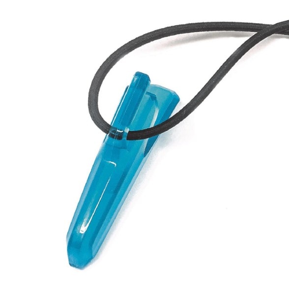 BLUE ICE Ice Axe Protector Deluxe from the side, showcasing its adjustable strap.