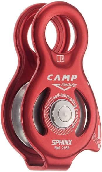 Sphinx Ultra Compact Mountaineering Pulley from the side, showcasing the large attachment hole.