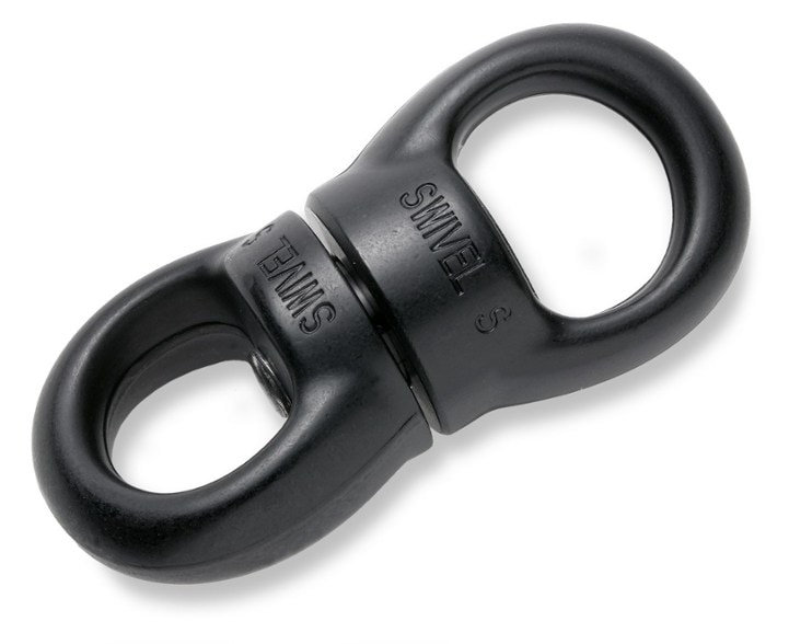 Climbing swivel device showing smooth ball bearing action in use