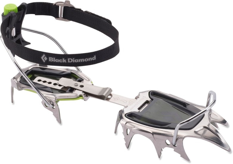 Side view of Snaggletooth Pro crampons highlighting the monopoint and secondary frontpoint features.