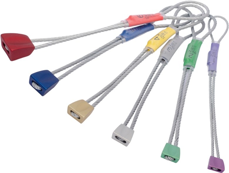 DMM Wallnut stopper set showing sizes 1-6 with color codes for easy identification.