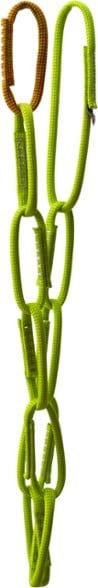 Metolius Dynamic Daisy Chain showcasing its vibrant end loop for easy identification, ideal for climbing safety.