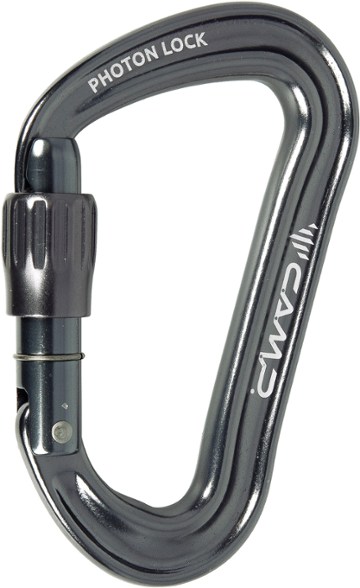 C.A.M.P. Photon Locking Carabiner in action during a climbing ascent, showcasing its lightweight design.
