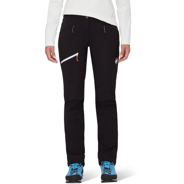 Front view of Taiss Alpine soft-shell pants showcasing breathable fabric and adjustable waistband for women's hiking