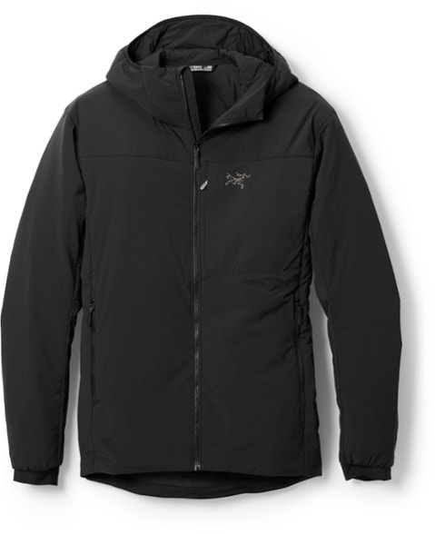 Front view of men's Proton Airflow insulated hoody showcasing breathable outerwear and zippered pockets