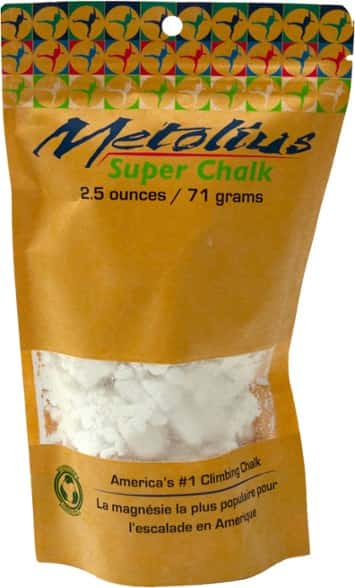 Ultra Grip Climbing Chalk in zippered resealable bag showing great grip for climbing.