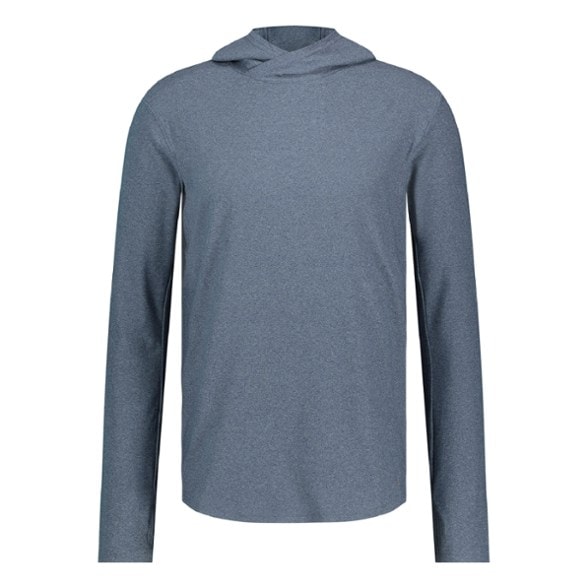 Front view of the EcoLite Thermal Hiking Hoodie for Men in action on a hiking trail.