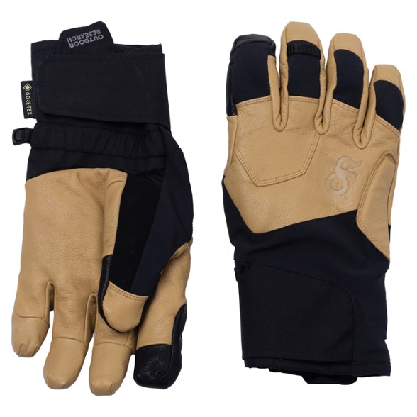Alpinite Pro GORE-TEX gloves showing durable waterproof leather palms and touchscreen-compatible fingertips