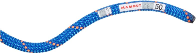 Close-up of Mammut Crag 9.5 mm dry climbing rope, showcasing its texture and quality.