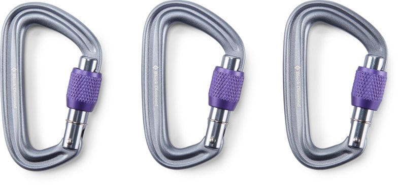 Top view of ultralight screwgate carabiner showing locking mechanism and lightweight design