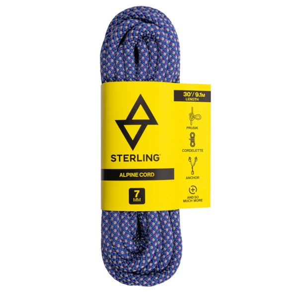 Close-up of the Sterling Alpine 7mm accessory cord, demonstrating its strong nylon construction.