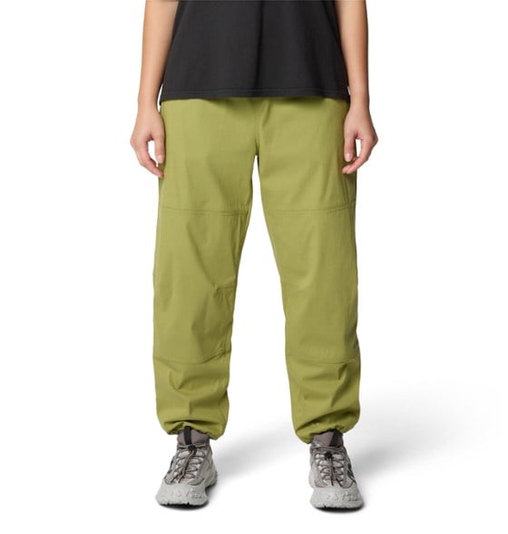 Front view of Rockrydge stretch cotton pants for women showing adjustable waistband and side pockets