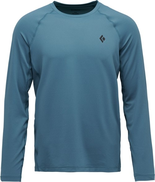 Front view of the men's Alpenglow Sun Shield Hoodie showcasing its cooling fabric and UPF protection.
