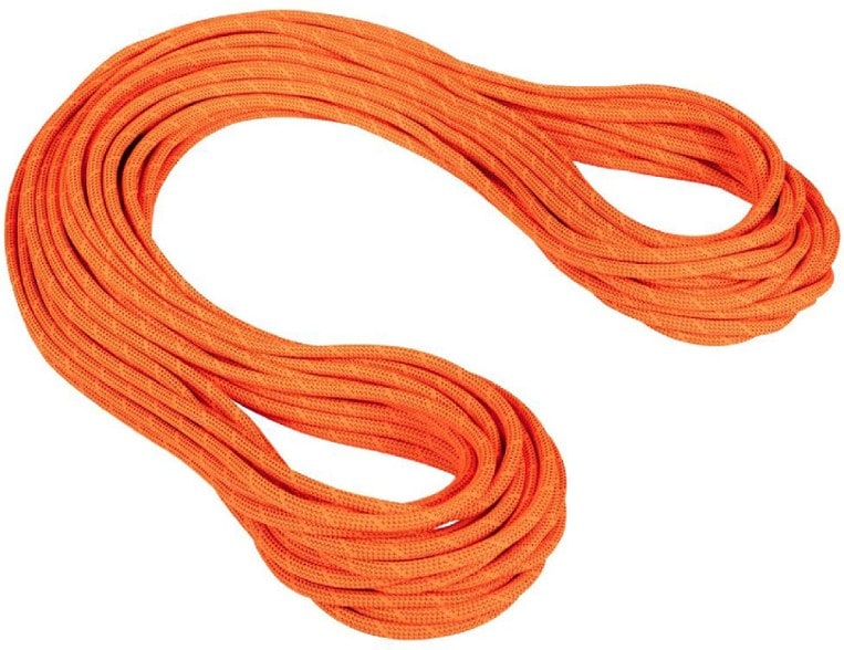 Mammut Crag 9.8 mm dynamic climbing rope in use during an outdoor climb.