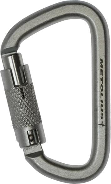 Close-up of Metolius Steel Auto-Lock Carabiner showcasing its locking mechanism.