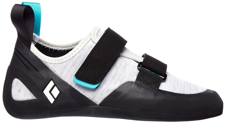 Close-up of the Black Diamond Momentum women's climbing shoes showing breathable knit upper and dual straps