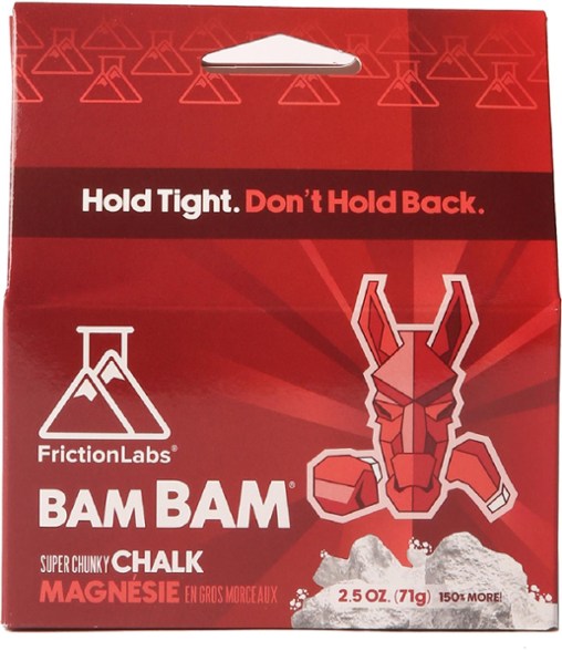 Close-up of FrictionLabs Bam Bam Eco Grip Chalk with magnesium carbonate texture