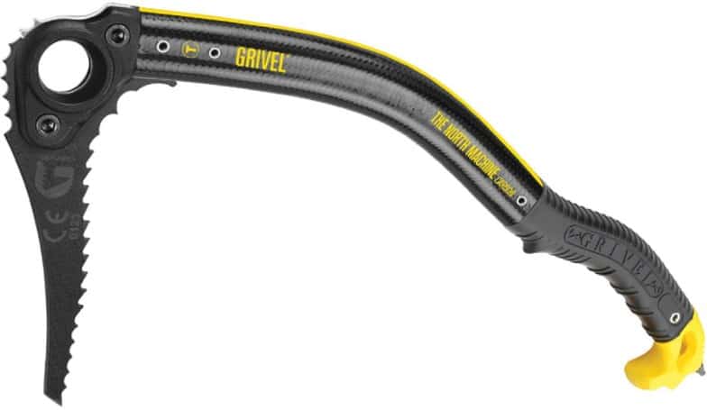 Grivel North Machine Carbon Ice Axe in action on a steep ice route
