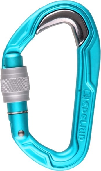 UltraLite Hybrid Locking Carabiner in use during rock climbing, showcasing its lightweight design.